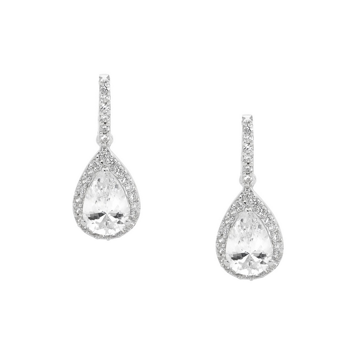 Ellani Sterling Silver CZ Pear Drop Earrings