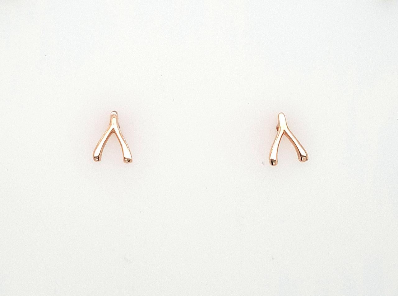 14ct Rose Gold Wishbone Stud Earrings