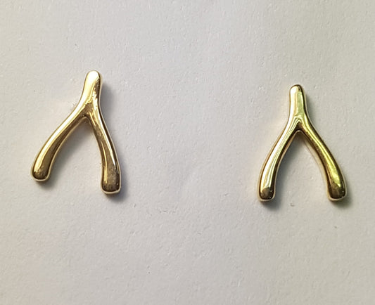 14ct Yellow Gold Wishbone Stud Earrings