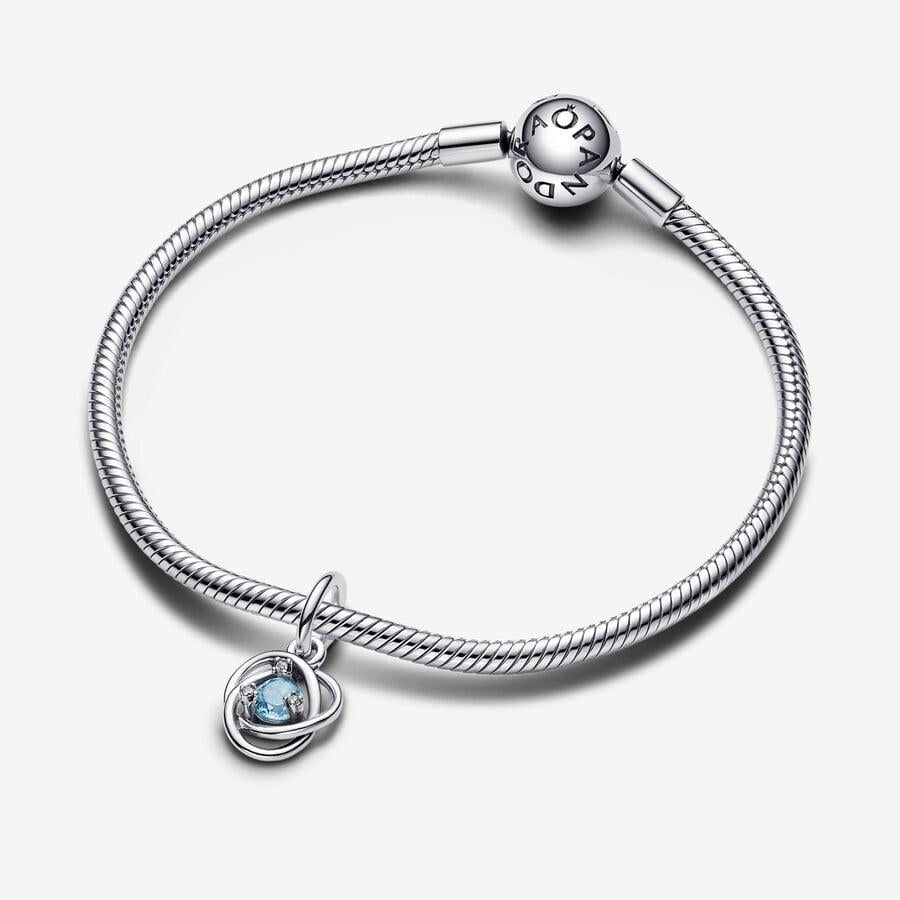 Pandora Sterling Silver March Crystal Birthstone Eternity Circle Dangle Charm