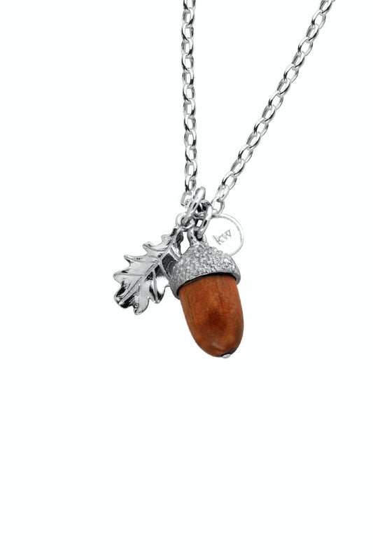 Karen Walker Sterling Silver Wooden Acorn & Leaf Pendant Necklace