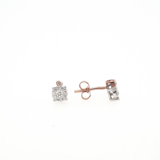Pink Diamond and White Diamond Cluster 9ct Rose and White Gold Stud Earrings