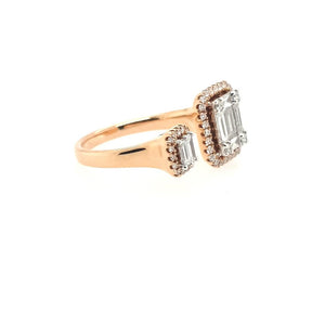 18ct Rose Gold 0.3583ct Baguette & 0.258ct Round Brilliant Claw Set Diamond Double Square Cuff Open Band Ring