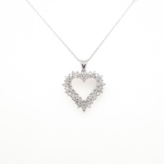 Diamond 1.00ct Open Heart Pendant on 10ct White Gold Necklace