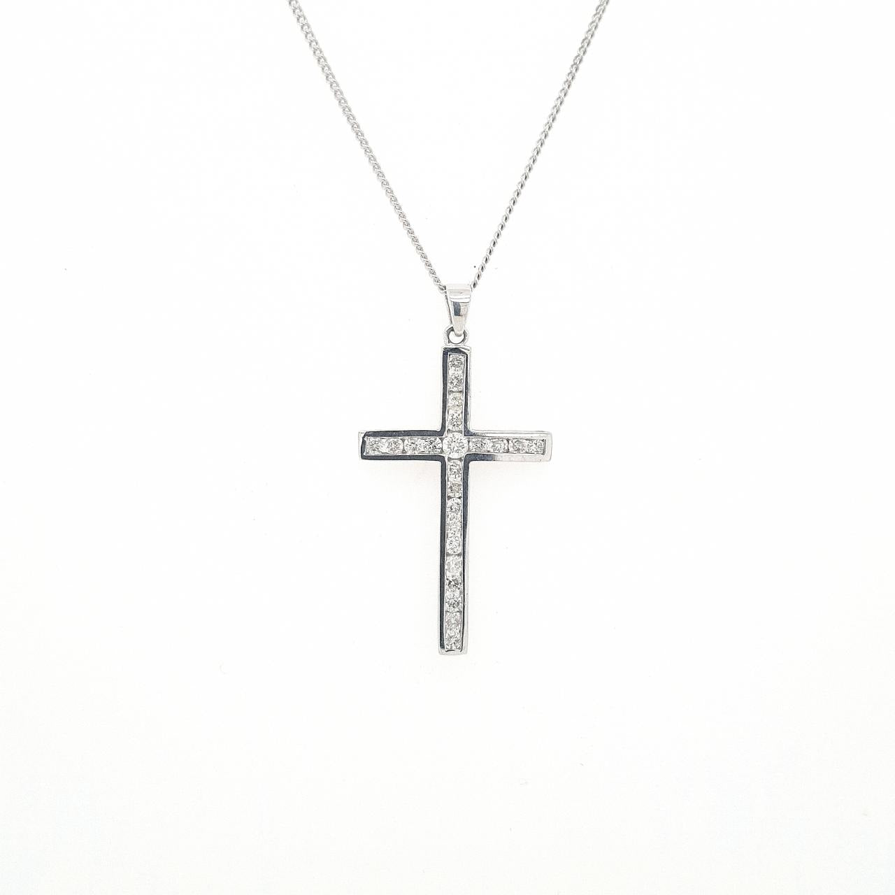 10ct White Gold 0.50ct Round Brilliant Diamond Channel Set Cross Pendant ONLY