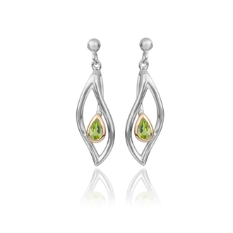 Evolve Sterling Silver Rose Gold Plated Around Peridot Eternity Leaf (Forever) Drop Earrings