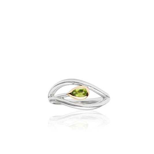 Evolve Sterling Silver and Rose Gold with Peridot Eternity Leaf (Forever) Ring. Finger Size: O