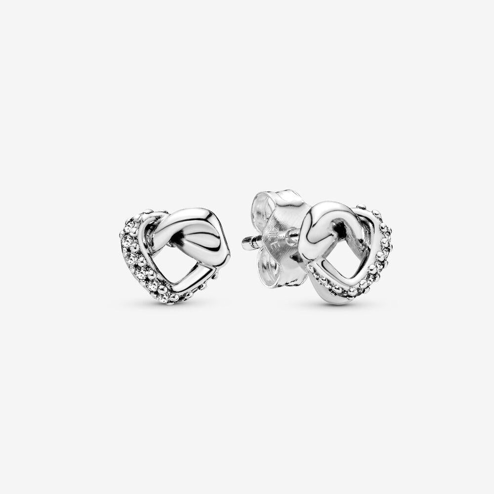 Pandora Sterling Silver CZ Knotted Heart Stud Earrings