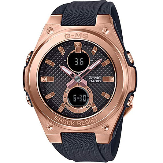 Baby-G Casio MSG Steel Rose Gold Plated 200m WR Analogue/Digital Black Resin Strap Watch Code: MSGC100G1A