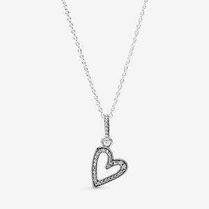 Pandora Sterling Silver Sparkling Freehand Heart Necklace 50cm 398688c01-50