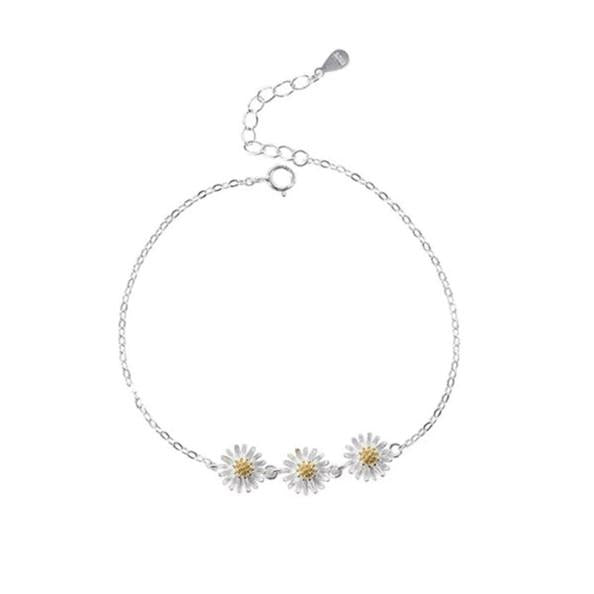 Daisy London Sterling Silver & 18ct Yellow Gold Plated 8mm Three English Daisy Drop Bracelet