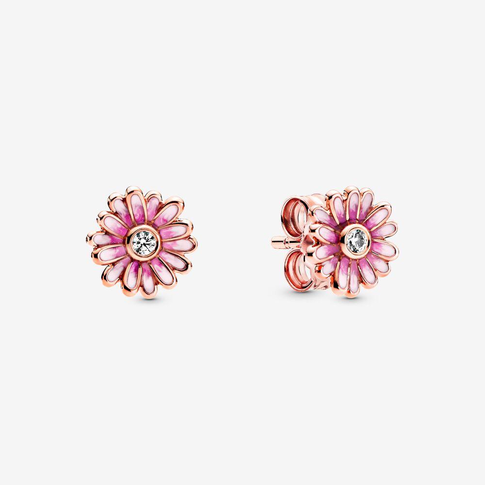 Pandora 14k Rose Plated CZ Pink Daisy Flower Stud Earrings