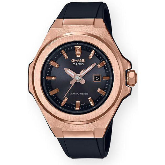 Baby-G Casio MSG Steel Rose Gold Black Dial 200m WR Analogue/Digital Black Resin Strap Watch Code: MSGS500G1A