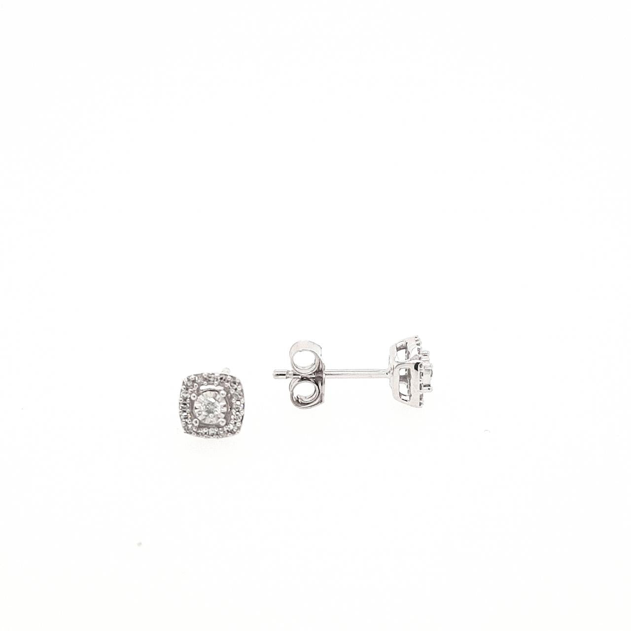 10ct White Gold 0.10ct Round Brilliant Diamond Halo Cluster Stud Earrings