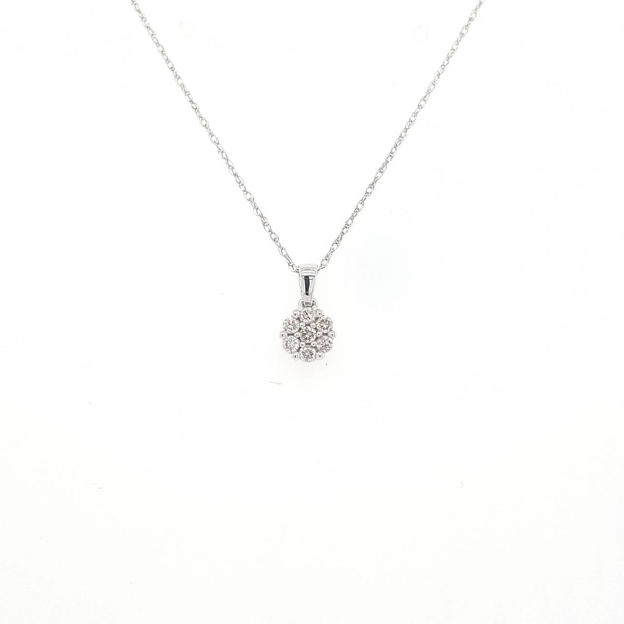 Diamond 0.15ct Flower Cluster Pendant with 14ct White Gold Necklace