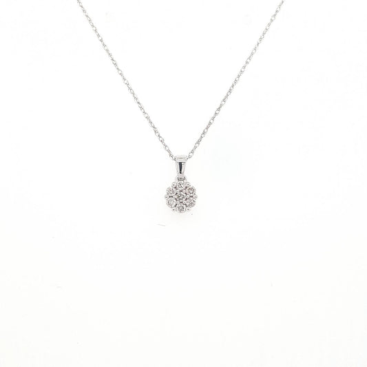 Diamond 0.15ct Flower Cluster Pendant with 14ct White Gold Necklace