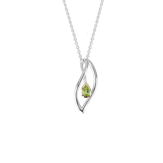 Evolve Sterling Silver Rose Gold Plated Around Peridot Eternity Leaf (Forever) Pendant Necklace