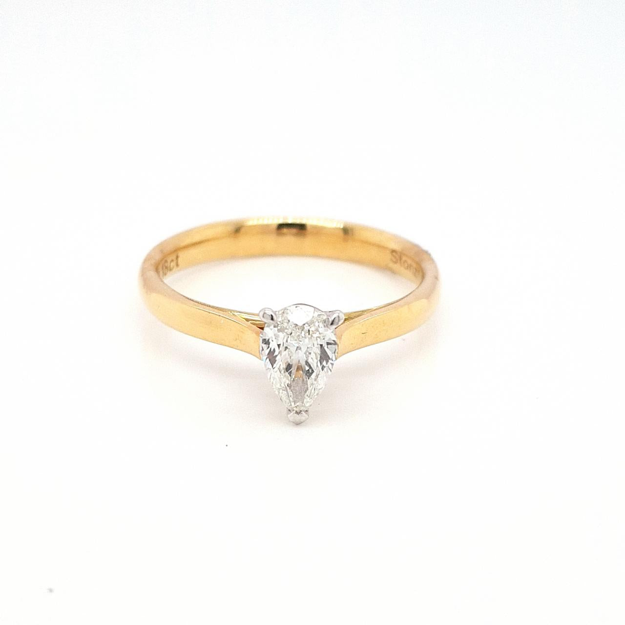 18ct Yellow & White Gold Pear Cut Diamond Solitaire Ring
