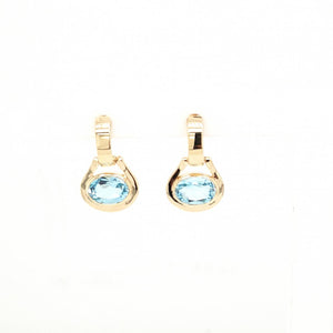 9ct Yellow Gold 1.86ct Oval Blue Topaz Bezel Set Stud Drop Earrings