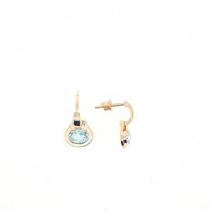 9ct Yellow Gold 1.86ct Oval Blue Topaz Bezel Set Stud Drop Earrings