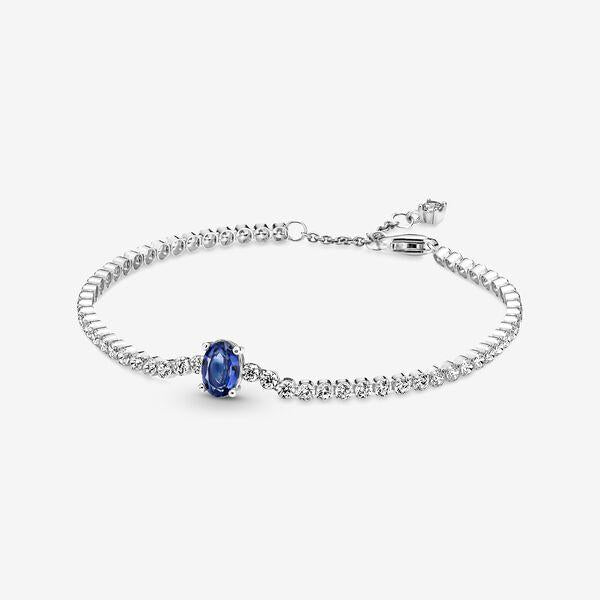 Pandora Sterling Silver Sparkling Two-Tone Tennis Bracelet with Princess Blue Crystal and CZ 590039c01