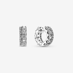 Pandora Sterling Silver Double Band Pave Hoop Earrings 290058c01