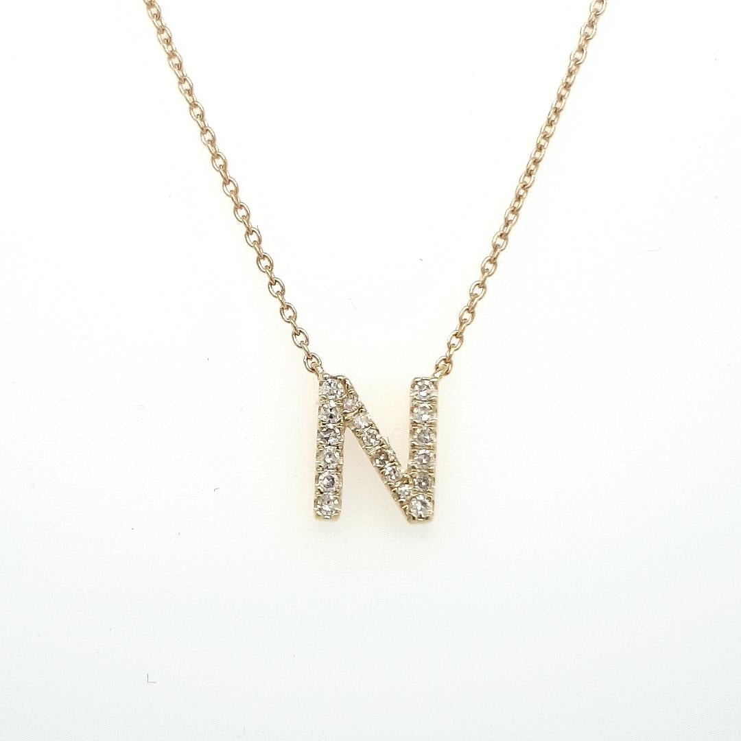 9ct Yellow Gold Initial 'N' Diamond Pendant Necklace