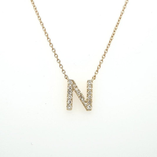 Diamond  Initial 'N' Pendant Necklace 9ct Yellow Gold