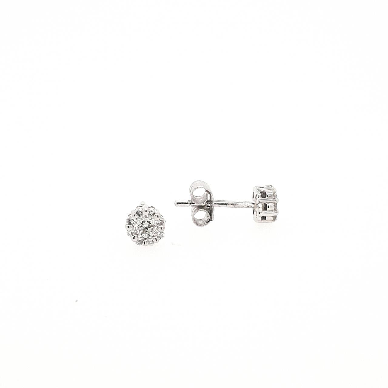 9ct White Gold 0.33ct Round Brilliant Diamond Flower Cluster Stud Earrings