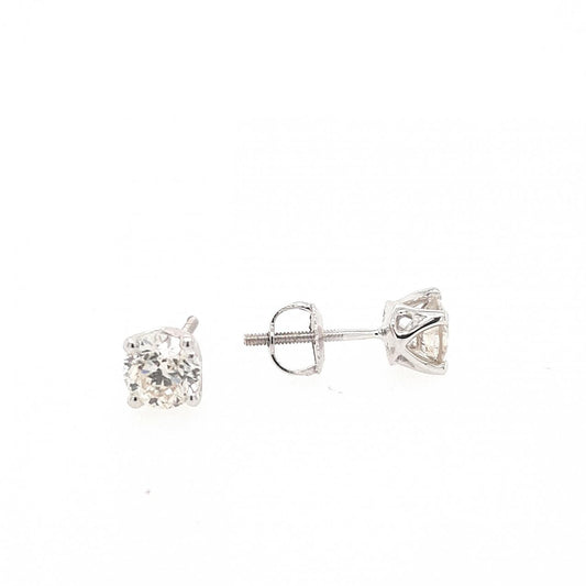 14ct White Gold 1ct Round Brilliant Cut Diamond 4 Claw Stud Screw Back Earrings