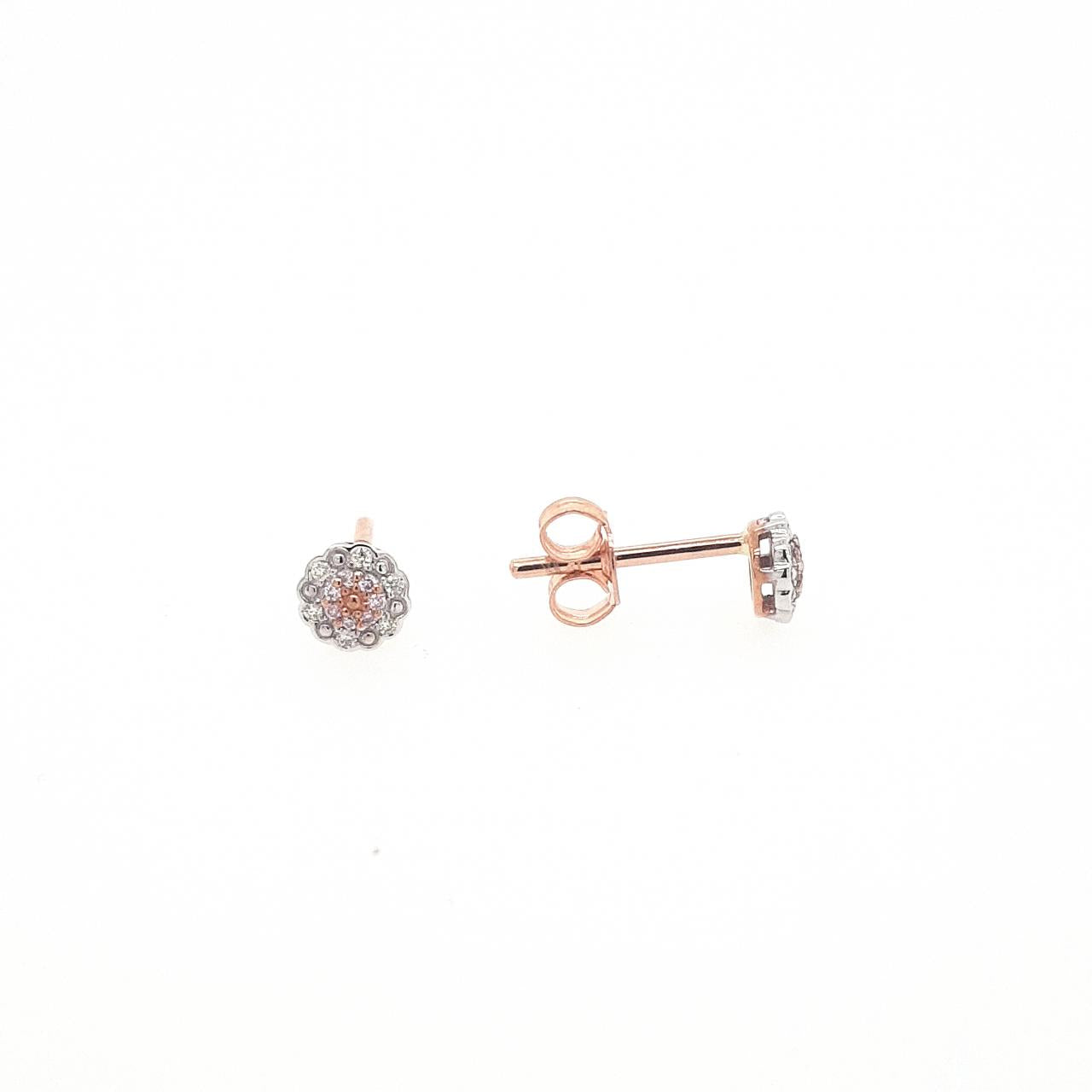 9ct Rose Gold Pink Caviar and White Diamond Stud Earrings