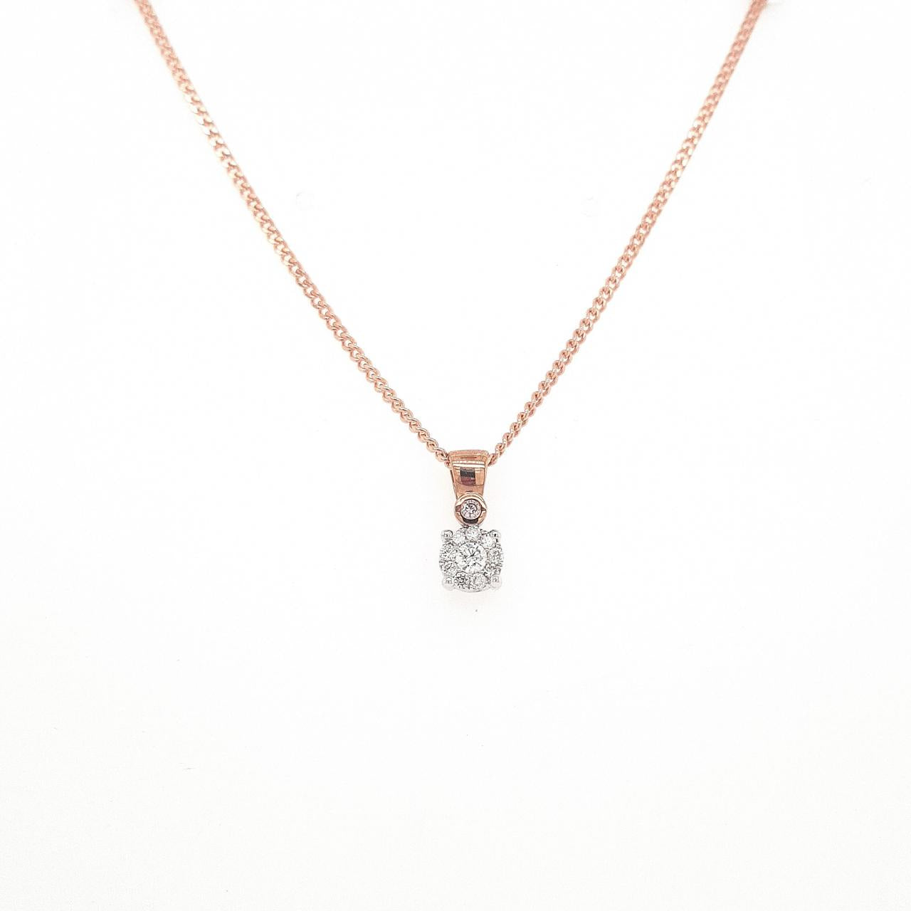 9ct Rose Gold Pink Caviar and White Diamond Pendant ONLY