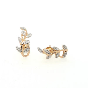 9ct Yellow Gold Diamond Fancy Vine and Leaf Shaped Stud Earrings