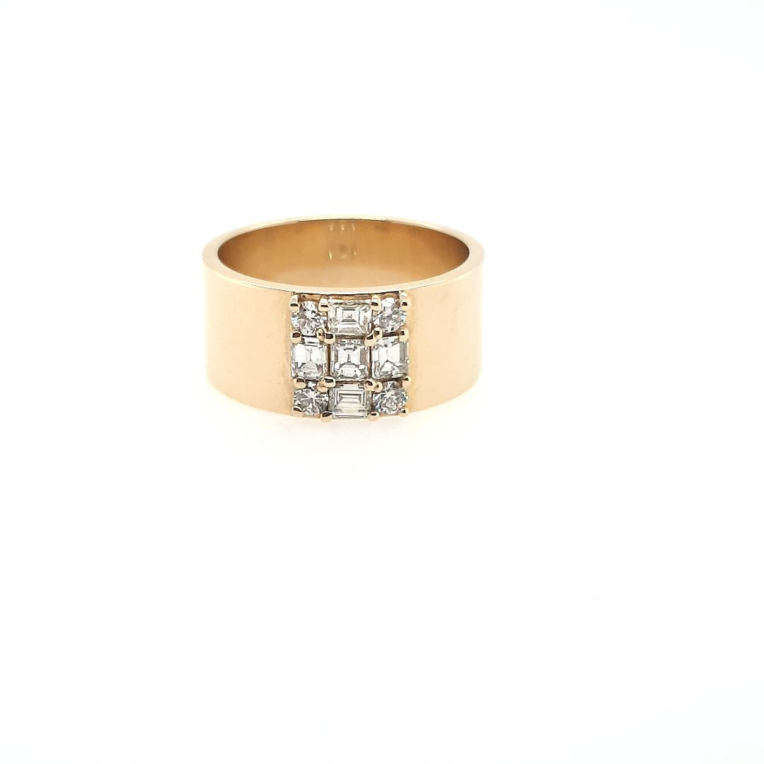 9ct Yellow Gold Baguette & Round 0.84ct Diamond Wide Band Ring