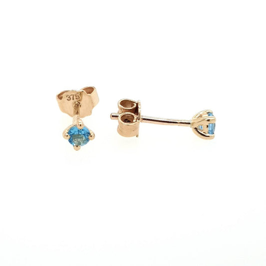 9ct Yellow Gold Round Blue Topaz Four Claw Stud Earrings