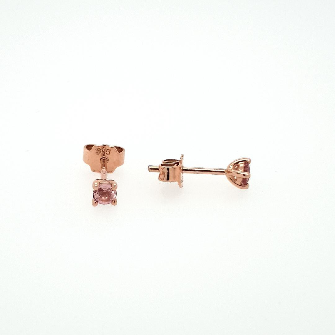 9ct Rose Gold Round Pink Tourmaline Four Claw Stud Earrings