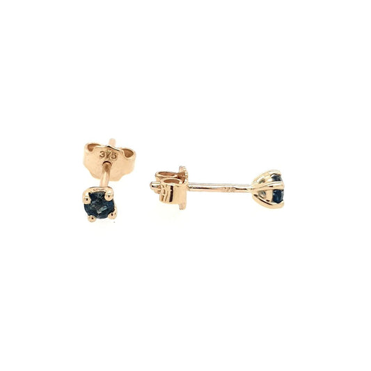 9ct Yellow Gold Round London Blue Topaz Four Claw Stud Earrings