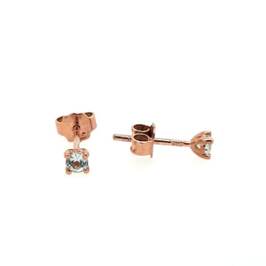 9ct Rose Gold Round Aquamarine Four Claw Stud Earrings