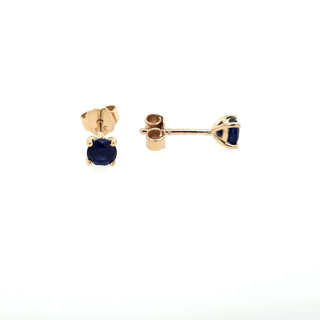 9ct Yellow Gold Round Synthetic Blue Four Claw Stud Earrings