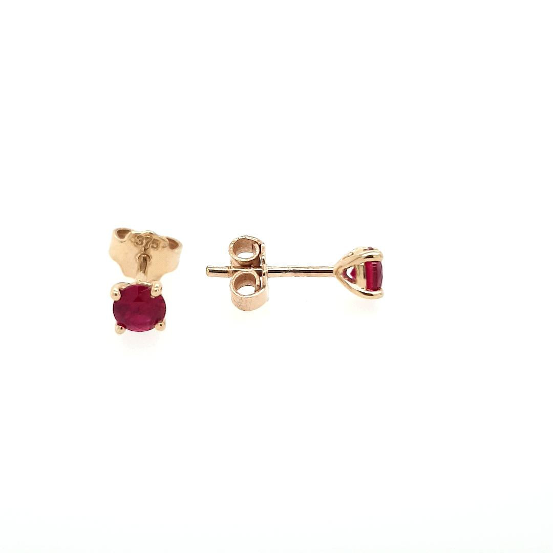 9ct Yellow Gold Round Synthetic Ruby Four Claw Stud Earrings