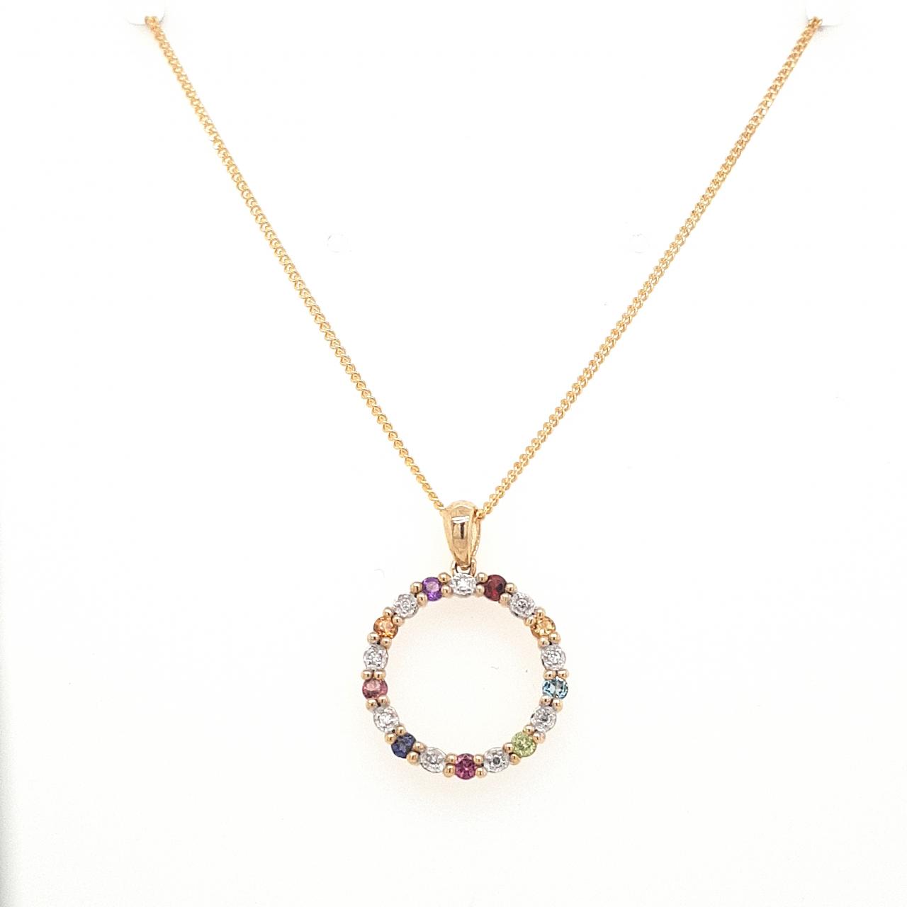 9ct Yellow Gold Multi Coloured Gemstone Round Pendant ONLY