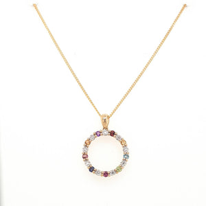 9ct Yellow Gold Multi Coloured Gemstone Round Pendant ONLY