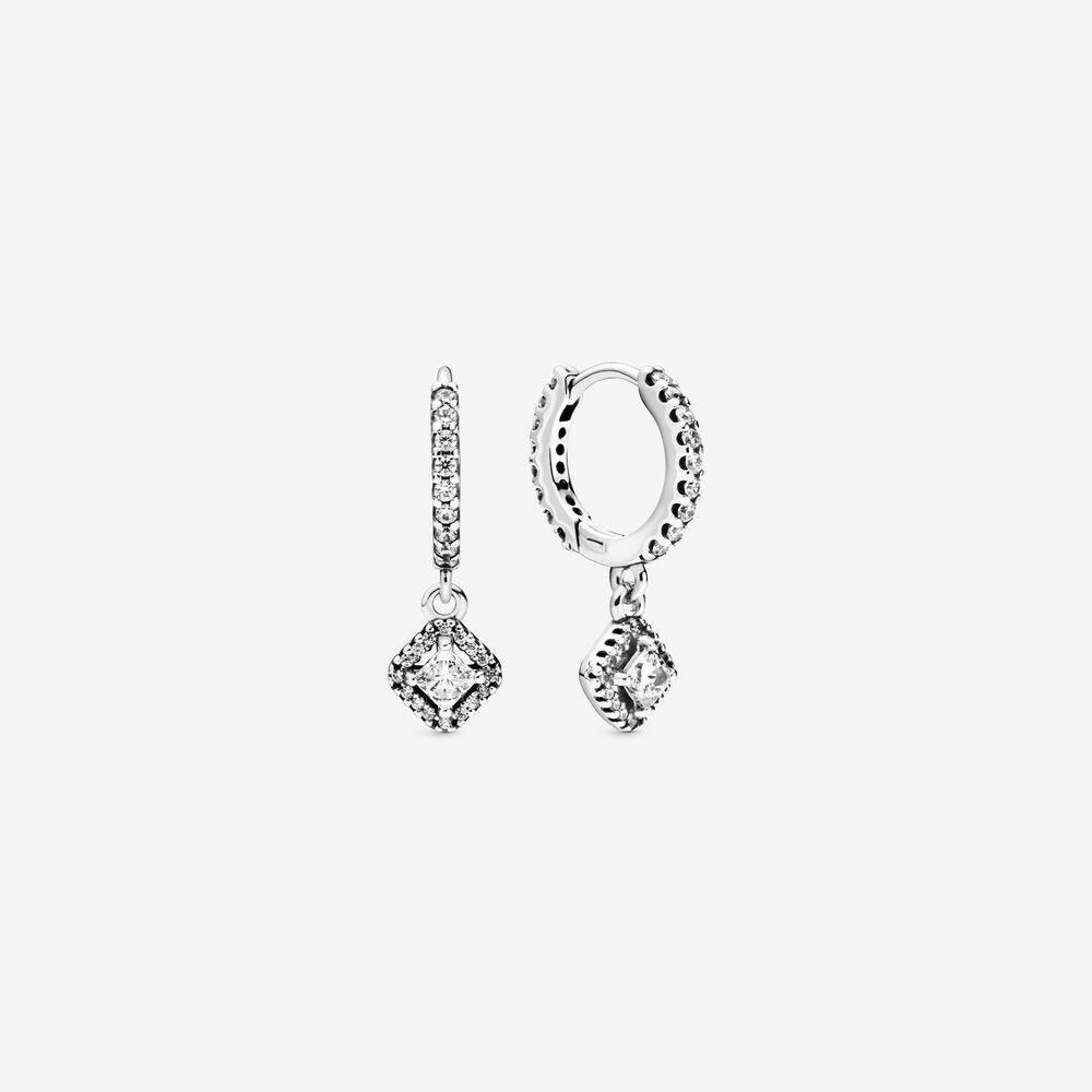 Pandora Sterling Silver Square Sparkle Hoop Earrings with Clear CZ