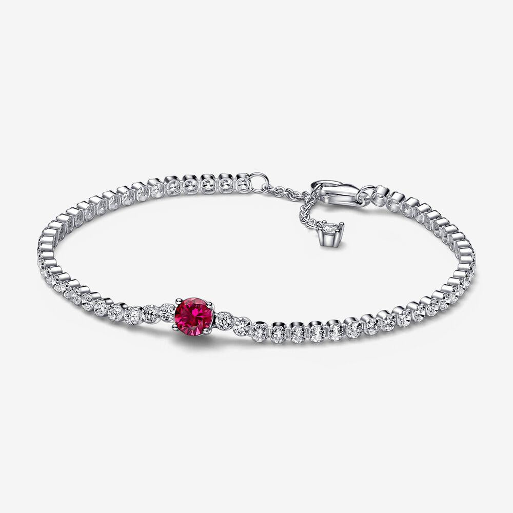 Pandora Sterling Silver Red Sparkling Round Pavé Tennis Bracelet