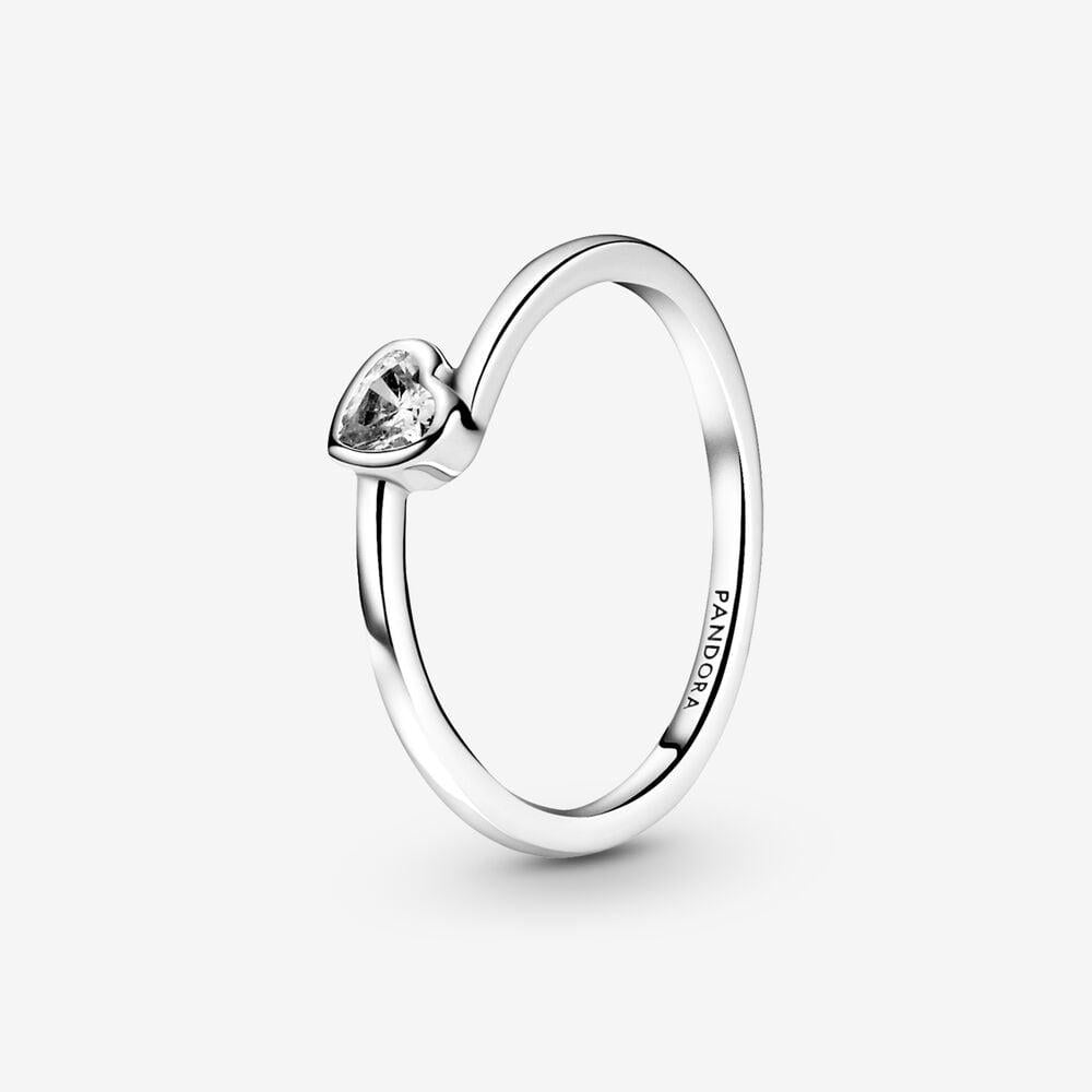 Pandora Sterling Silver Clear Tilted Heart Solitaire Ring with Clear CZ