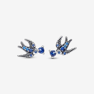 Pandora Sterling Silver Swallow Stud Earrings with Blue Stones 292568c01