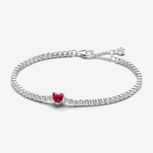 Pandora Sterling Silver Red Sparkling Heart Tennis Bracelet 590041C02