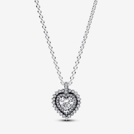 Pandora Sterling Silver Heart Collier Necklace with Clear Cubic Zirconia 393099c01-45