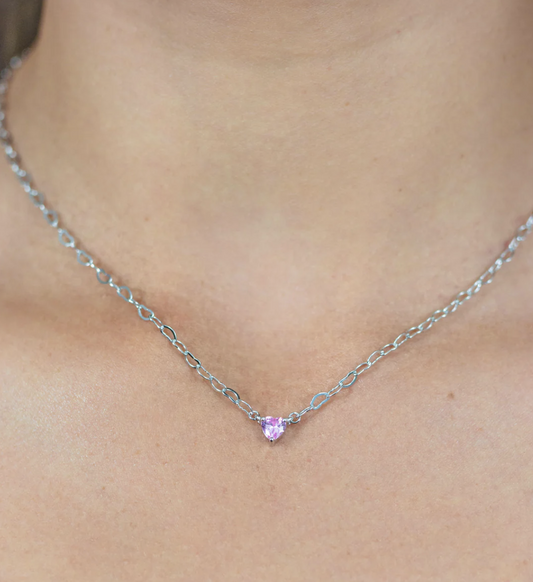 Georgini Sterling Silver Sweetheart Heart Chain Necklace with Pink CZ
