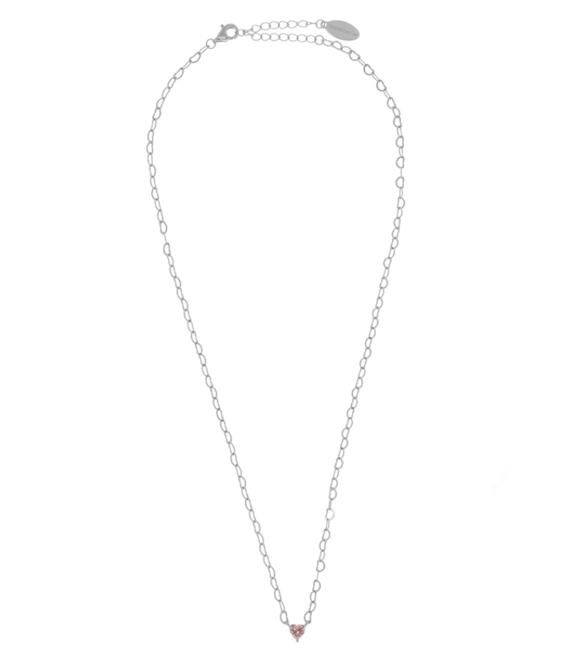 Georgini Sterling Silver Sweetheart Heart Chain Necklace with Pink CZ